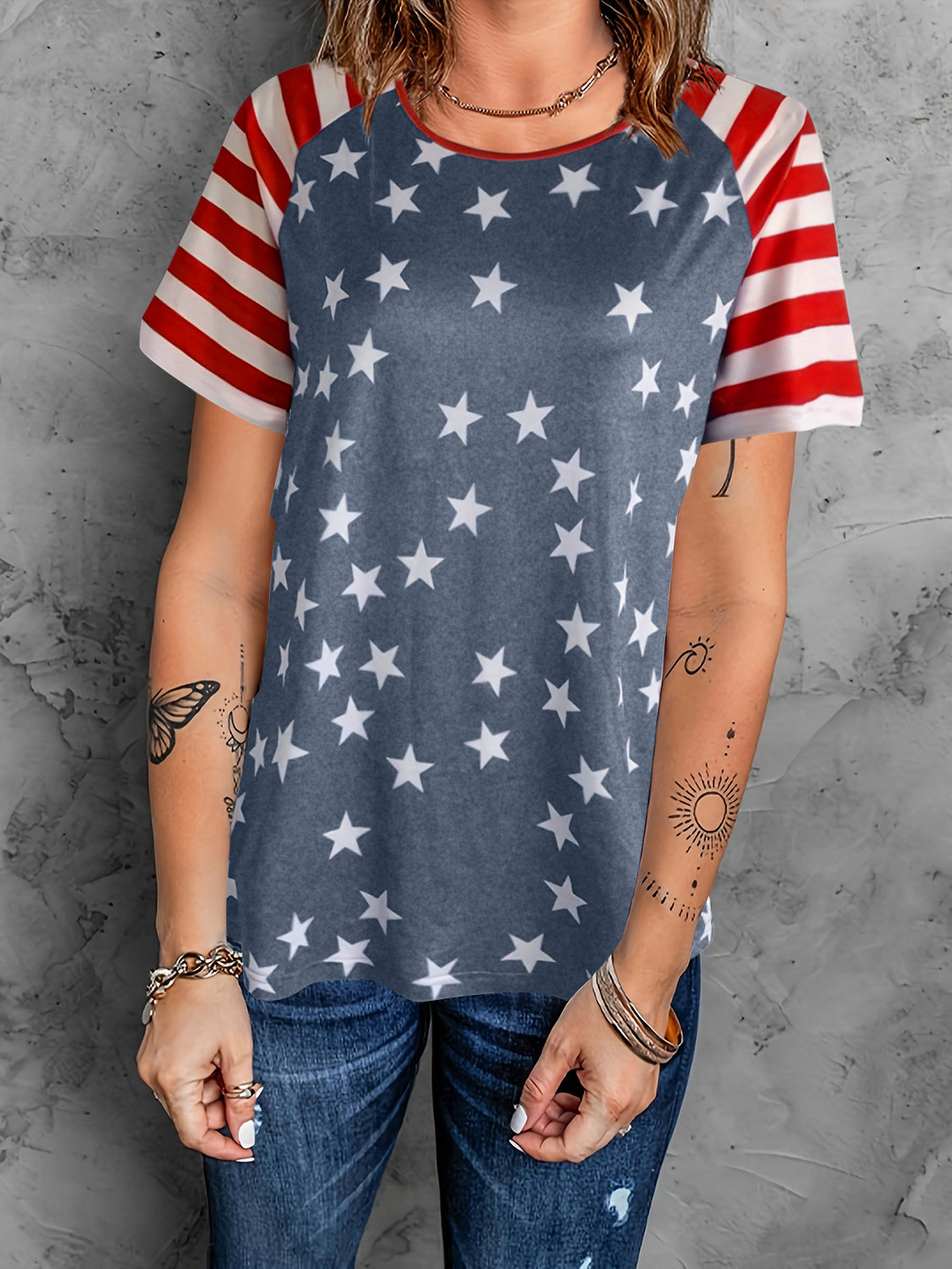 Full Size Star Striped Round Neck Short Sleeve T-Shirt