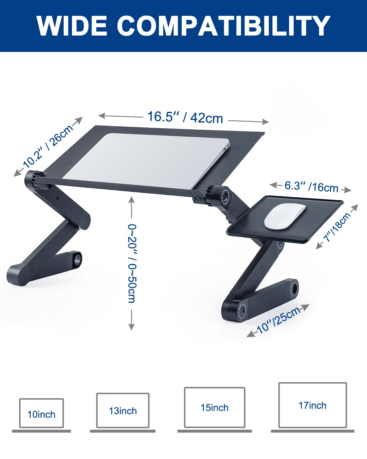 Adjustable Laptop Stand, RAINBEAN Laptop Desk with 2 CPU Cooling USB Fans for Bed Aluminum Lap Workstation Desk with Mouse Pad, Foldable Cook Book Stand Notebook Holder Sofa