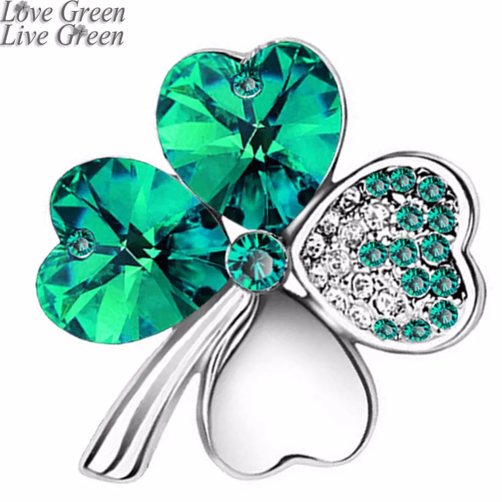 women`s day gift new factory Wholesales Austrian Crystal four leaf clover Brooch women accessories fashion jewelry 9554