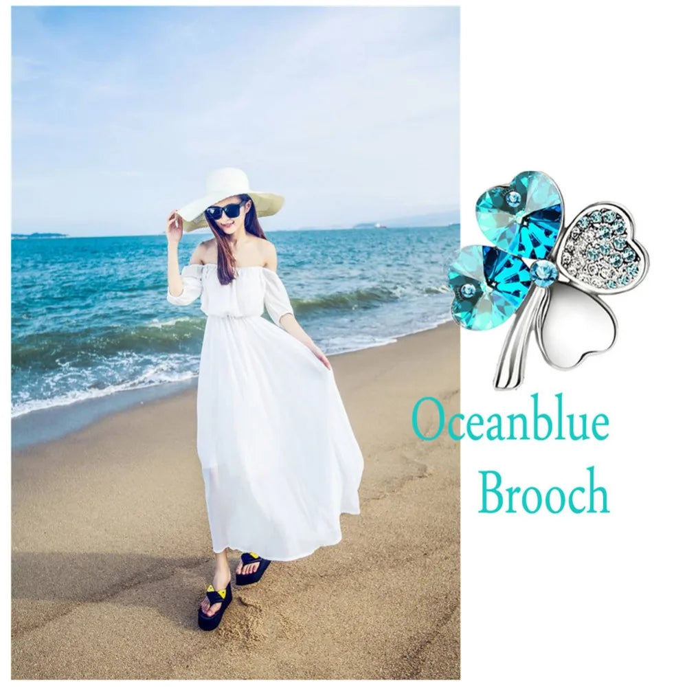 women`s day gift new factory Wholesales Austrian Crystal four leaf clover Brooch women accessories fashion jewelry 9554