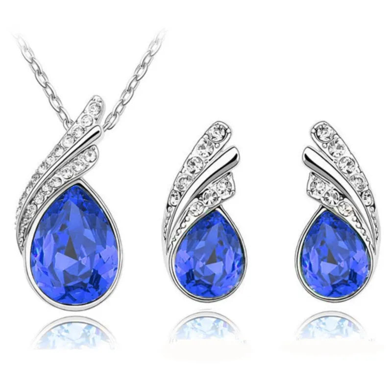 Leaf water feather wings Crystal Pendant Fashion Jewelry sets lover girl dropshipping AAAA+ quality cute romantic birthday gifts