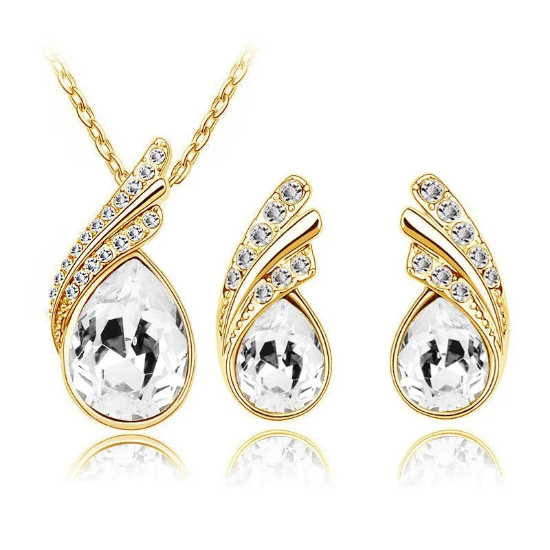 Leaf water feather wings Crystal Pendant Fashion Jewelry sets lover girl dropshipping AAAA+ quality cute romantic birthday gifts