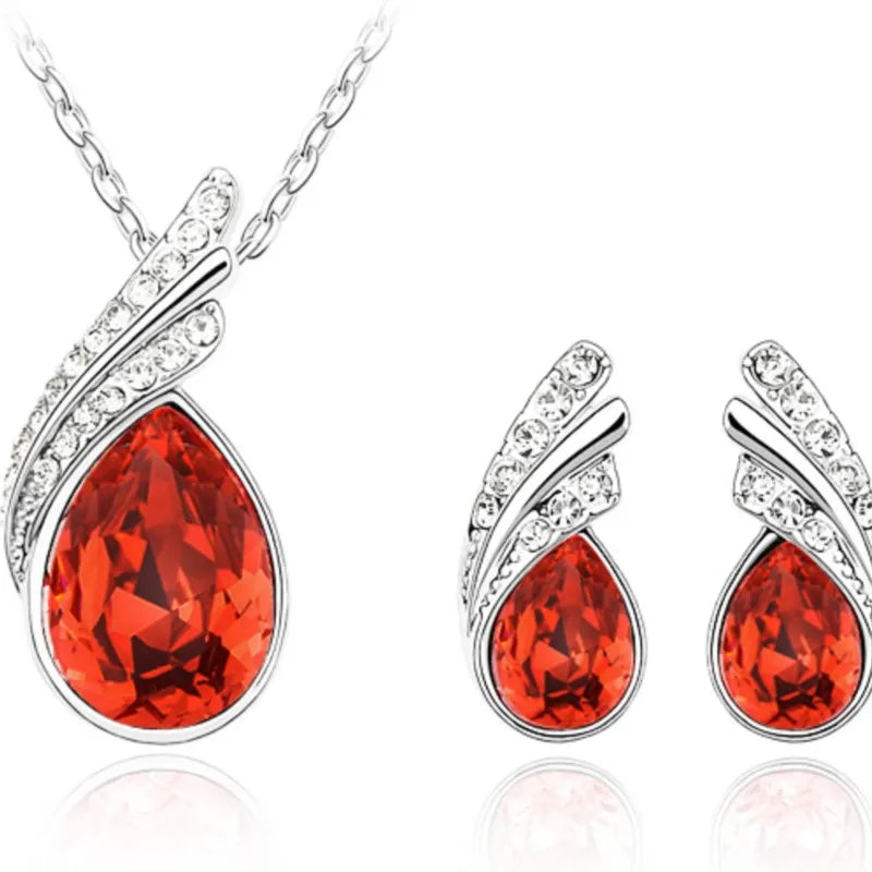 Leaf water feather wings Crystal Pendant Fashion Jewelry sets lover girl dropshipping AAAA+ quality cute romantic birthday gifts