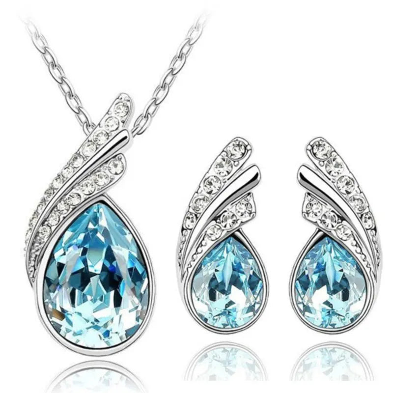 Leaf water feather wings Crystal Pendant Fashion Jewelry sets lover girl dropshipping AAAA+ quality cute romantic birthday gifts