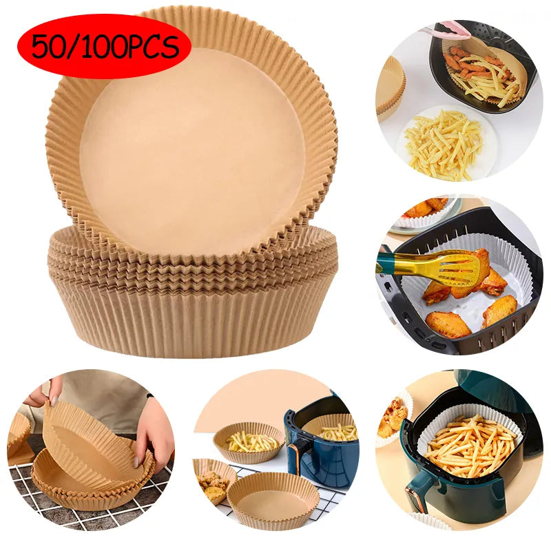 50/100Pcs Air Fryer Baking Paper for Barbecue Plate Round Oven Pan Pad 16/20cm AirFryer Oil-Proof Disposable Paper Liner