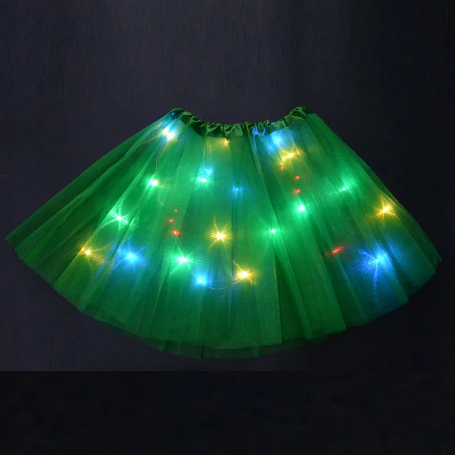 Women Girl LED Skirt Neon Light Up Fairy Tutu Stage Dance Glow Birthday Gift Flower Crown Wedding Halloween Fancy Party Costume