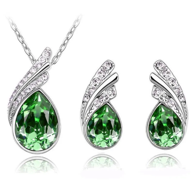 Leaf water feather wings Crystal Pendant Fashion Jewelry sets lover girl dropshipping AAAA+ quality cute romantic birthday gifts