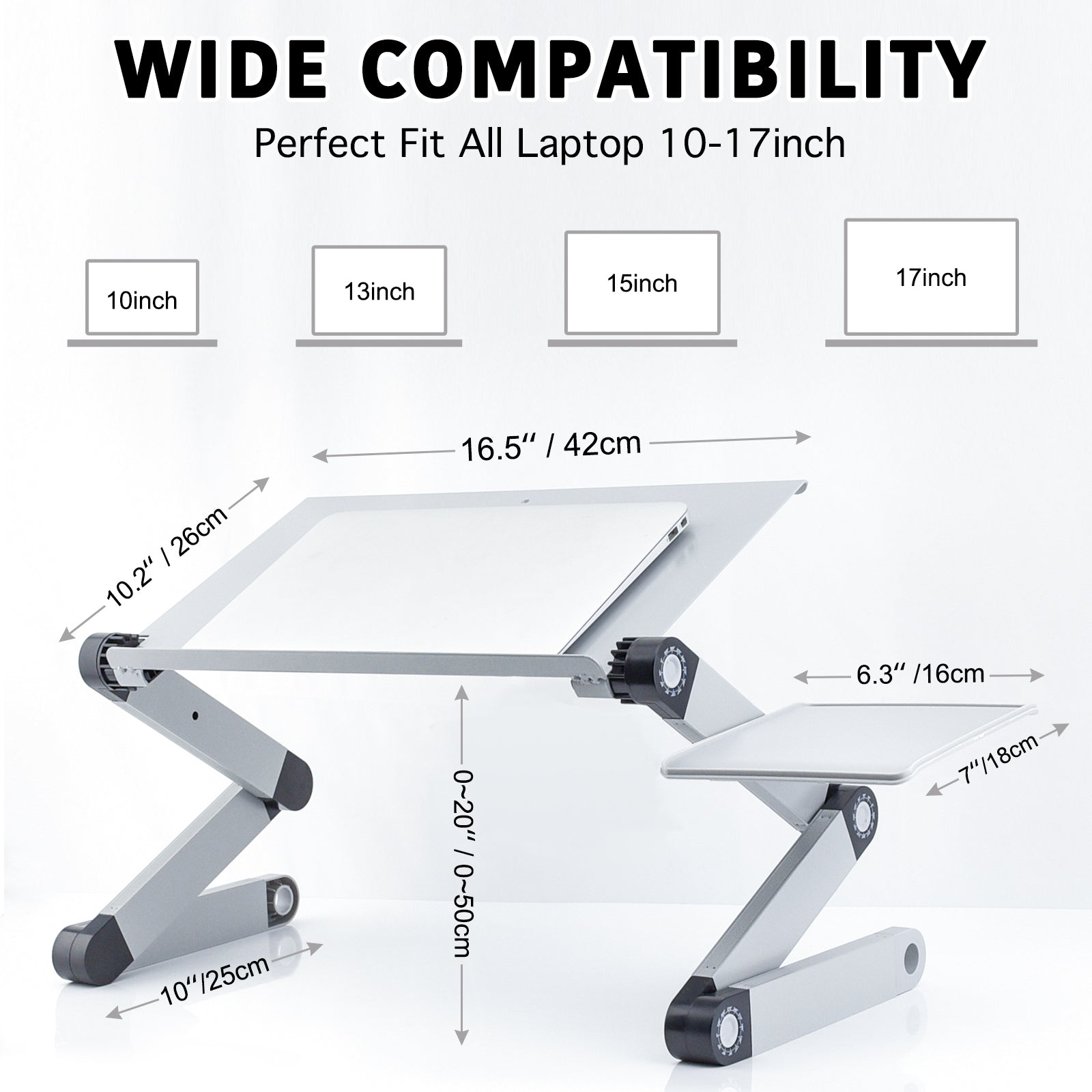 Adjustable Laptop Stand, RAINBEAN Laptop Desk with 2 CPU Cooling USB Fans for Bed Aluminum Lap Workstation Desk with Mouse Pad, Foldable Cook Book Stand Notebook Holder Sofa