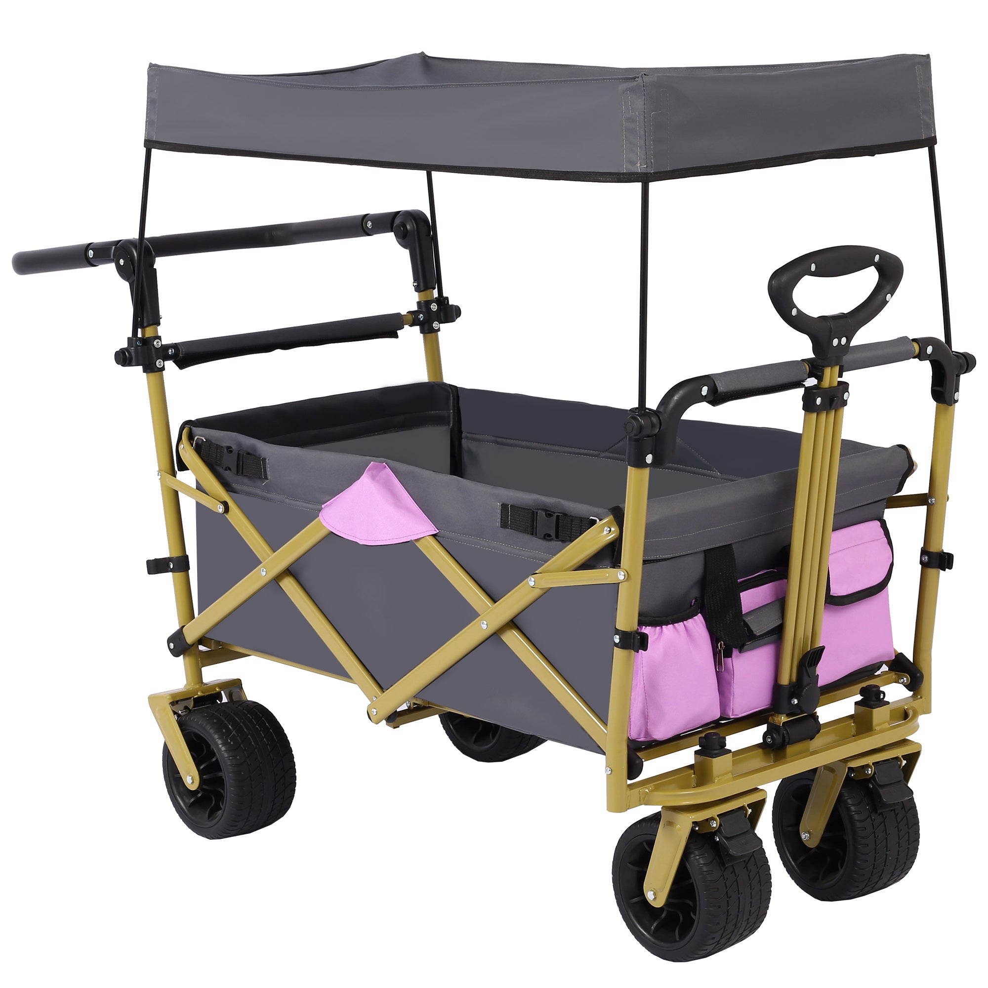 Collapsible Folding Wagon with Removable Canopy, Heavy Duty Foldable Wagon Utility Cart for Garden, Camping, Grocery Cart, Beach Wagon Cart with Wheels and Rear Storage, Camouflage