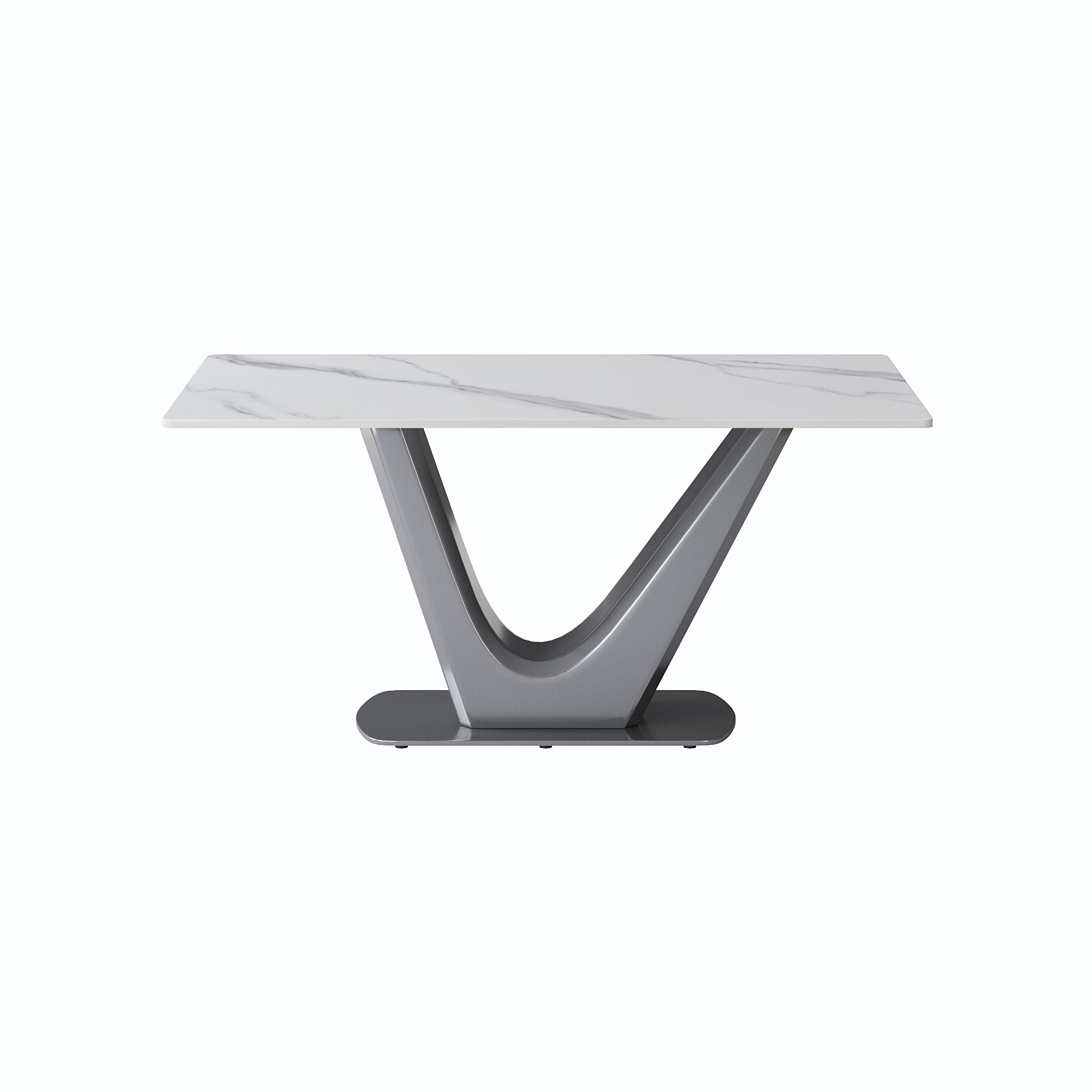 63 "modern artificial stone white panel gray V-shaped metal legs-can accommodate 6-8 people.