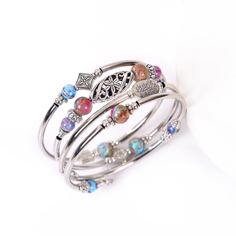 Bohemian Multi-layer Emperor Stone Winding Bracelet Four-layer Natural Stone Beaded Winding Bracelet Women's Jewelry