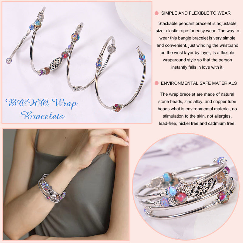 Bohemian Multi-layer Emperor Stone Winding Bracelet Four-layer Natural Stone Beaded Winding Bracelet Women's Jewelry